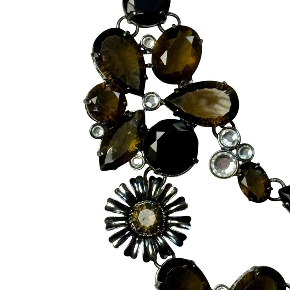 Large Flowers Faceted Rhinestone Faux Stone Silver Tone Statement Boho Necklace - Picture 7 of 14